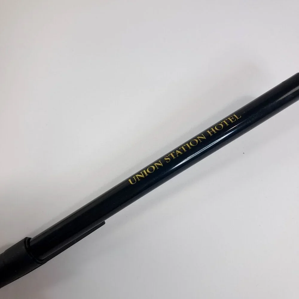 Union Station Hotel pen ballpoint black gold‎ with cap advertisement collectible